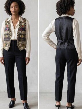 Vintage Fashion Passport Embroidered Bohemian Maximalist Vest Size Medium